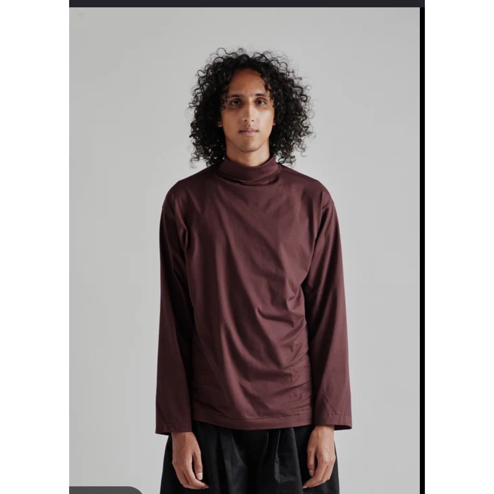 Kaptain Sunshine Brown Mock Neck Long Sleeve Cotton Tee Made in Japan Size 2